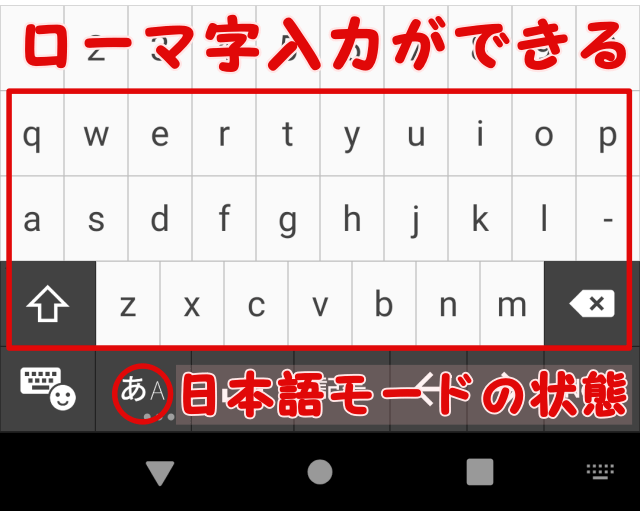 フルキー入力でローマ字入力ができる状態